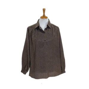 Halston III Vintage Beautiful Signature Print Blouse Sz 14 Black & Beige